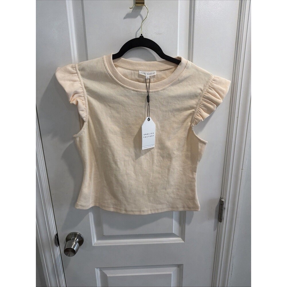 Free the Roses Ruffle Detail Knit Top Beige Sz L NWT